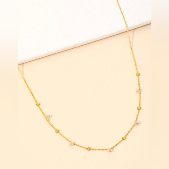 Dainty gold chain and bead necklace - Picture 2 of 4